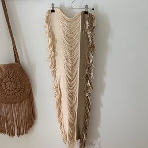 Fringed Knit Maxi Skirt in Cream
